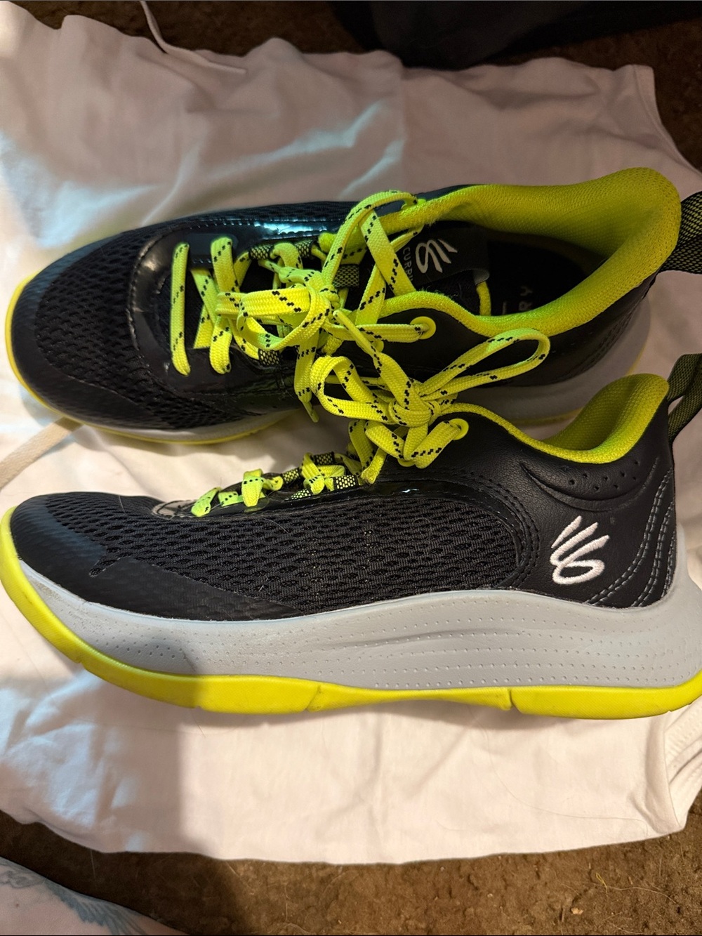 Under Armour Black and Neon Yellow Kids Athletic Sneakers